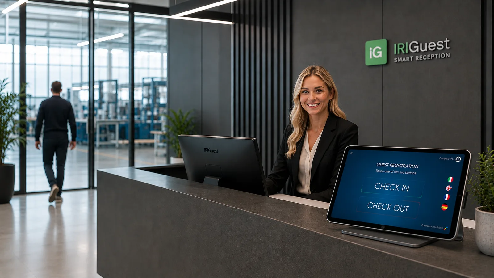 Digital company reception with the IRIGuest tablet for visitor registration
